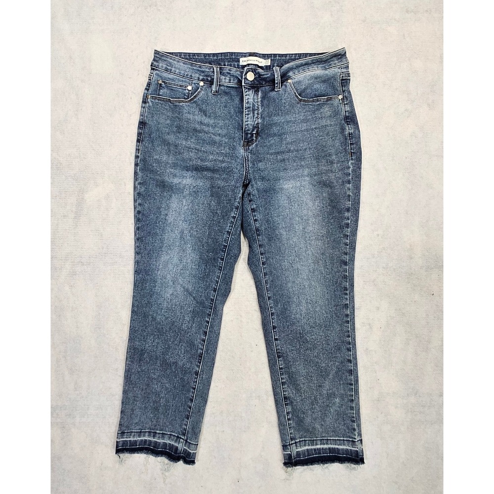 Rebecca Minkoff Jeans 16 Whisker Raw Hem Blue Crop Stretch Tapered Straight Leg